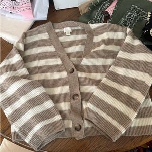 H&M Brown and Cream Striped Cardigan